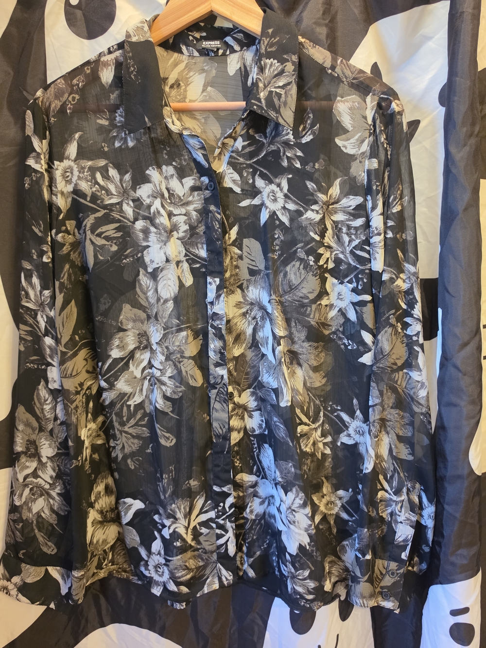 Express Black Women's Shirt with White Floral Print